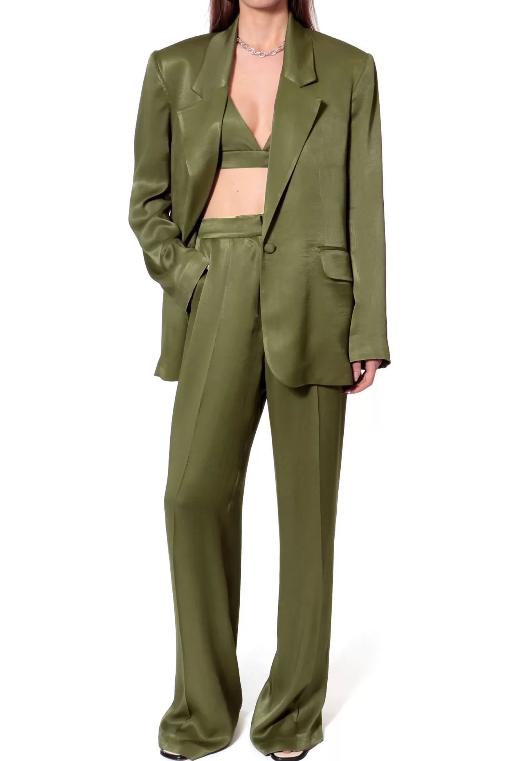 AGGI Suits^Blazer Bellamy Satin Olive Branch