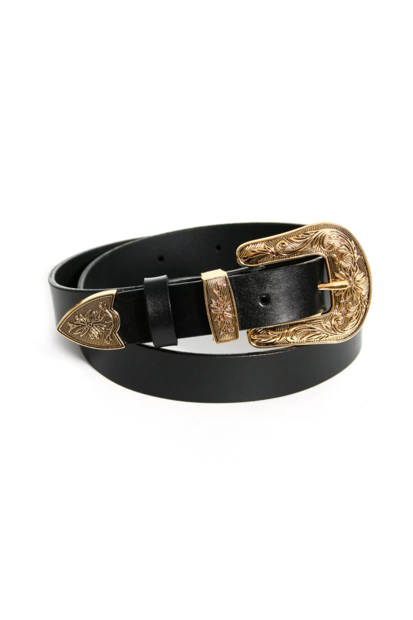 AGGI Belts^Leather Belt Black-Gold Ornament