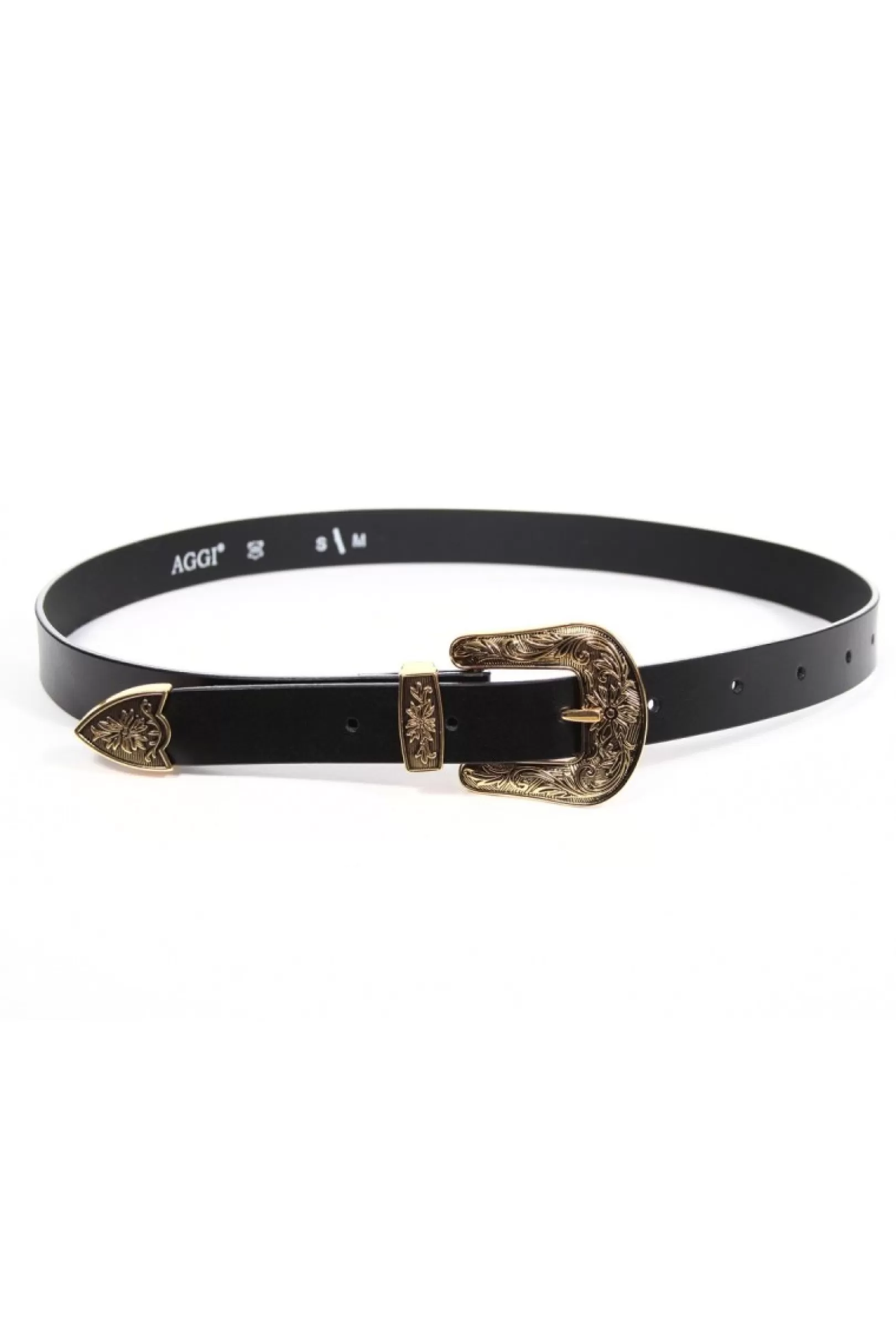 AGGI Belts^Leather Belt Black-Gold Ornament