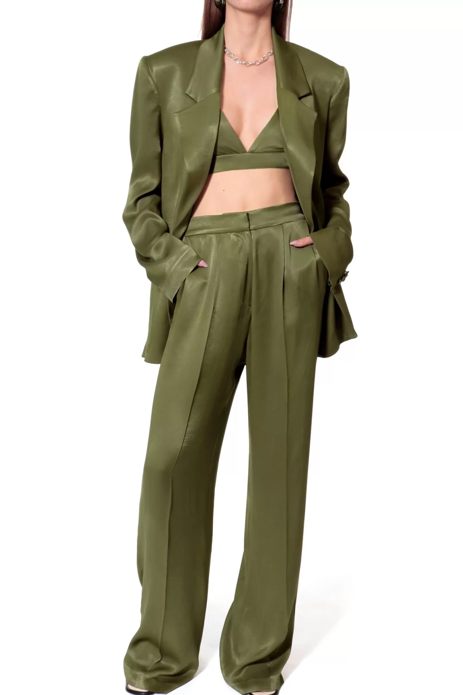 AGGI Suits^Trousers Jessie Satin Olive Branch